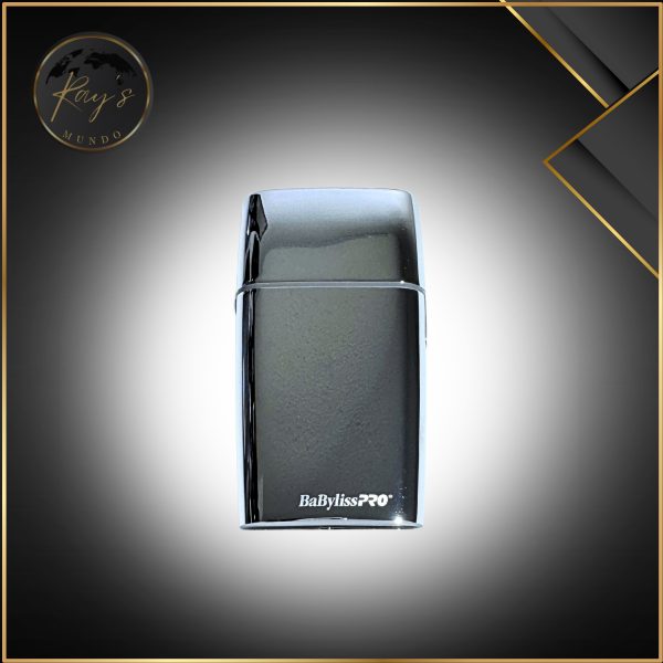 Angled side view of the silver BabylissPRO foil shaver showing the sleek body and dual foil head