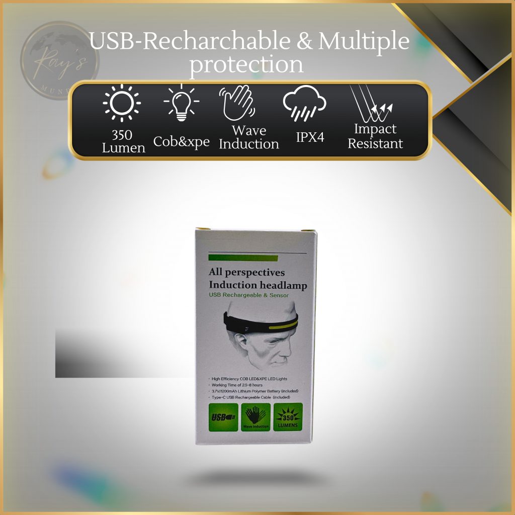 USB rechargeable LED headlamp hands free
